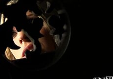 courtney cummz guzzles loads eagerly at the gloryhole booth