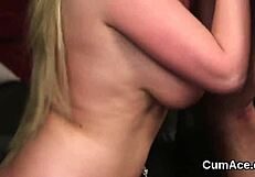 that nasty doll takes a huge cumshot facial and gulps it down eagerly