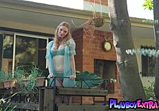 hey check out maya kendrick stripping pale redhead body outdoors in lingerie