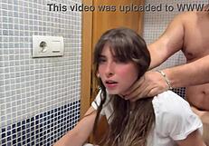 damn papi fills my hairy teen pussy with hot creampie while friends wait outside!!