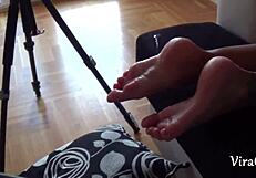 Blissful rush jerking off exploding cum on Camilla's perfect feet