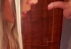 Petite Maid Candie Cross Kneels to Sloppily Polish Huge Cock