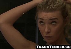 Two blonde shemale sluts suck hunky black guy's monster cock then hardcore anal fuck him cumshot