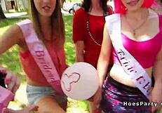 Lesbian bachelorette party turns hardcore orgy with one big cock for blowjobs tits and pov fun