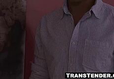 Two blonde shemale sluts suck hunky black guy's monster cock then hardcore anal fuck him cumshot