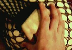 Sexy lingerie girl bends over showing asshole in fishnets thong for monster cock anal blowjob