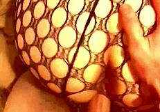 Sexy lingerie girl bends over showing asshole in fishnets thong for monster cock anal blowjob