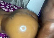 Big black cock stretches ebony wife's juicy pussy gaping in rough doggy creampie frenzy!