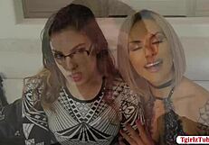 This guy barebacks shemale ass hard right in front of his wife watching every thrust