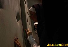 Round ass lesbian nun fingers gaping pussy and ass with fetish dildo toys