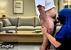 indo step aunt sucked my dick hard then swallowed cum in her mouth