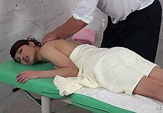 Japanese housewife's hairy beaver seduced into creampie by masseur's rough cheating fuck