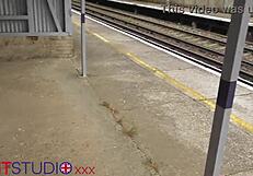 naughty 18yo british girl strokes stranger's cock at train station