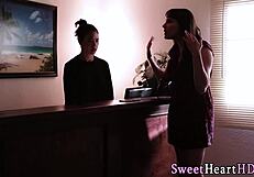 Ebony teen masseuse fingers cougar babe in steamy lesbian oil session