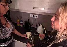 Girlfriend spreads big pussy lips for kitchen ripping clothes toy masturbation