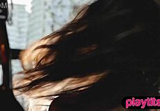 Petite canadian cougar milf strips out of lingerie outdoors revealing natural tits and ass bombshell body