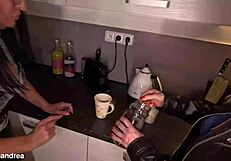 Girlfriend spreads big pussy lips for kitchen ripping clothes toy masturbation