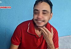 This macho hides a massive shemale cock secret, watch him bareback blowbanged in bedroom