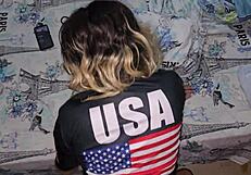 Beautiful blonde bent over doggystyle fucked hard in sexy black usa sweater