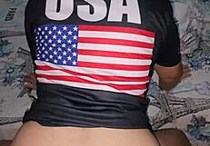 Beautiful blonde bent over doggystyle fucked hard in sexy black usa sweater