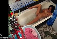 omg my cute barely legal stepsis fingers her tight little pussy on hidden cam, petite orgasm so hot...