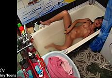 omg my cute barely legal stepsis fingers her tight little pussy on hidden cam, petite orgasm so hot...