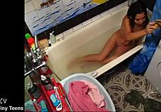 omg my cute barely legal stepsis fingers her tight little pussy on hidden cam, petite orgasm so hot...