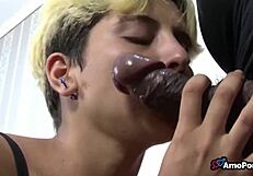 Argentinian Blonde Pornstar Begs for Cash with Sloppy Blowjob Skills