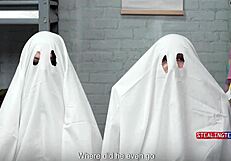 slutty teen flashes tits on halloween then gets ripped clothes and punished in garage