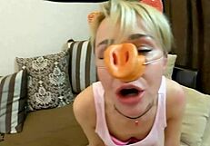 Piggy Deepthroats Big Cock Then Rides Cowgirl for Cum in Mouth!