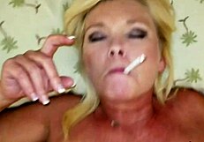 i love this milf who smokes while fucking her shaved pussy