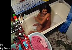 omg my cute barely legal stepsis fingers her tight little pussy on hidden cam, petite orgasm so hot...