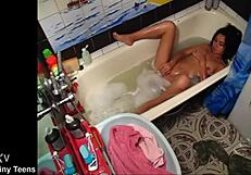 omg my cute barely legal stepsis fingers her tight little pussy on hidden cam, petite orgasm so hot...