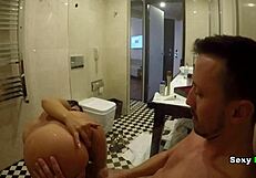 Goddamn! Sexy tanned goddess shakes big ass riding monster cock post-shower!