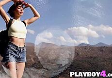 hiking babe poses teasing all natural teen curves subtly