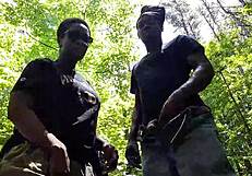 submissive black babe chokes on deepthroat spit in forest ass lick