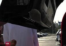 skinny blonde teen bangs her driver doggystyle on kitchen desk cowgirl cumshot