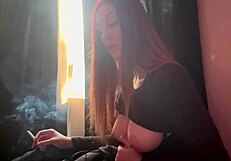 mmm loving my dildo handjob while puffing on a cigarette with these big italian tits