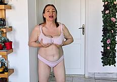 I'm aching watching this horny granny ram her wet shaved pussy with massive bwc dildo