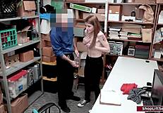 officer pounds tiny titted 19yo babe's shaved pussy at work