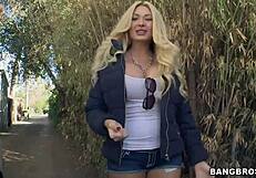 Blonde milf babe shows off her amazing thick ass curves.