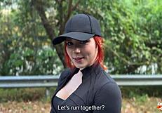 Met Redhead Babe in Leggings on Morning Run and Fucked Her Tight Wet Pussy Rough from Behind!
