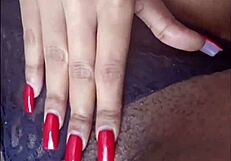 ebony babe fingers fat pierced pussy lips clit to intense orgasm