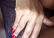 ebony babe fingers fat pierced pussy lips clit to intense orgasm