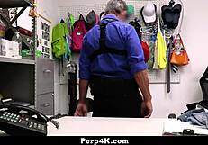 the teen employee caught stealing gets bent over fucked doggystyle by police after no perks spying on her small tits