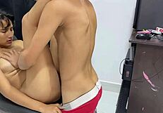 couple seduces crossdressing latina teen for anal pounding in lingerie