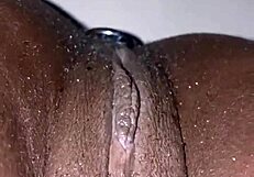 her anal plug slips in and pussy squirts effortlessly