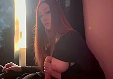 mmm loving my dildo handjob while puffing on a cigarette with these big italian tits