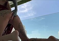 tanned brunette teen slut fingers juicy pussy asshole outdoors till orgasm