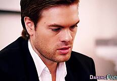 classy euro babes in heels stockings swap jizz after monster cock threesome